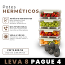 [LEVE 8 PAGUE 4] Potes Herméticos com Tampa com Vedação a Vácuo e Alças Laterais + 8 Copos de Vidro Fumê